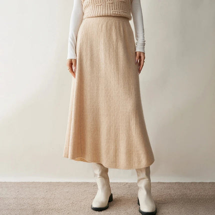 Choice New 100% Cashmere Skirt Women Long Skirt Autumn Winter Office Lady Soft Cashmere A Line Skirt Simple Grace Cashmere Dress PlatiNum