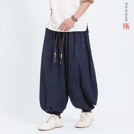 Pantaloni Estivi da Uomo Stile Cinese in Seta Ghiaccio con Motivo Drago Ukiyo-e, Comodi e Trendy, Pantaloni Casual Oversize da Uomo