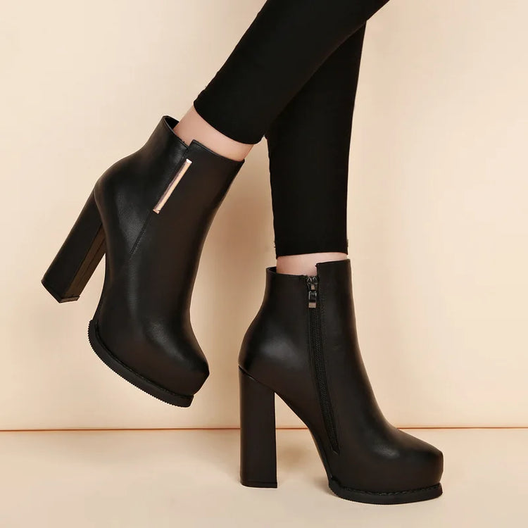 Autumn Winter Plush Boots Women British Thick Heel Waterproof Platform Thick Bottom Short Boot High Heels Lady