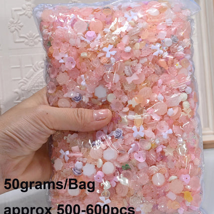 500-600pcs Mixed Aurora Pink Bow/Flower Nail Charms 50g Kwaii Resin Butterfly,Bowknot Y2K Nail Art Decorations DIY Manicure Part
