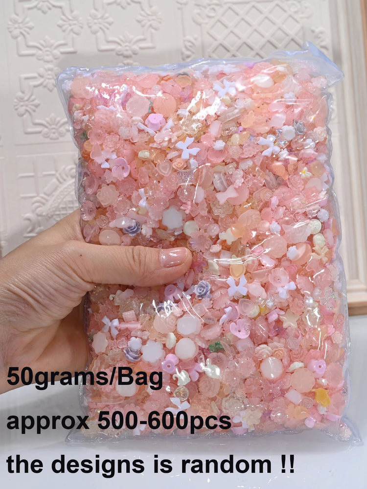 500-600pcs Mixed Aurora Pink Bow/Flower Nail Charms 50g Kwaii Resin Butterfly,Bowknot Y2K Nail Art Decorations DIY Manicure Part