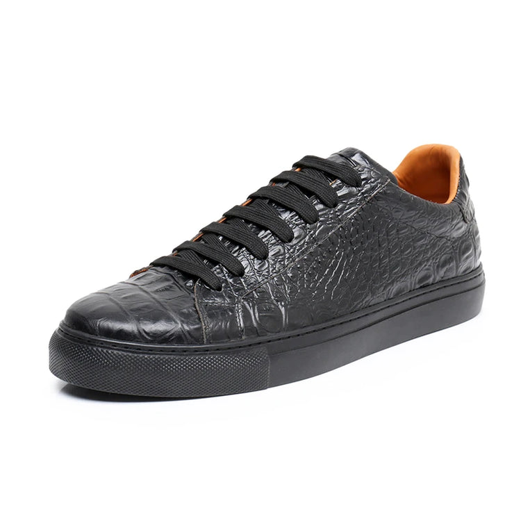 Leather Sneakers Men Calfskin Alligator Pattern Casual Shoes Lace Up Flats Daily Footwear