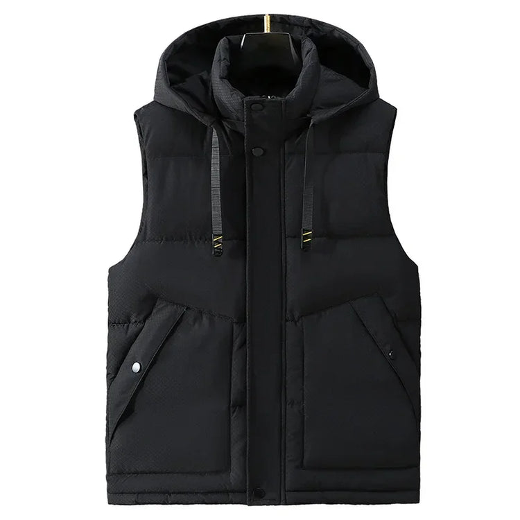 Big Size Men Padded Vest Winter Hooded Zip-up Sleeveless Jacket Padding Golf Cotton Waistcoat Work Warm Large Pocket Plus 8XL