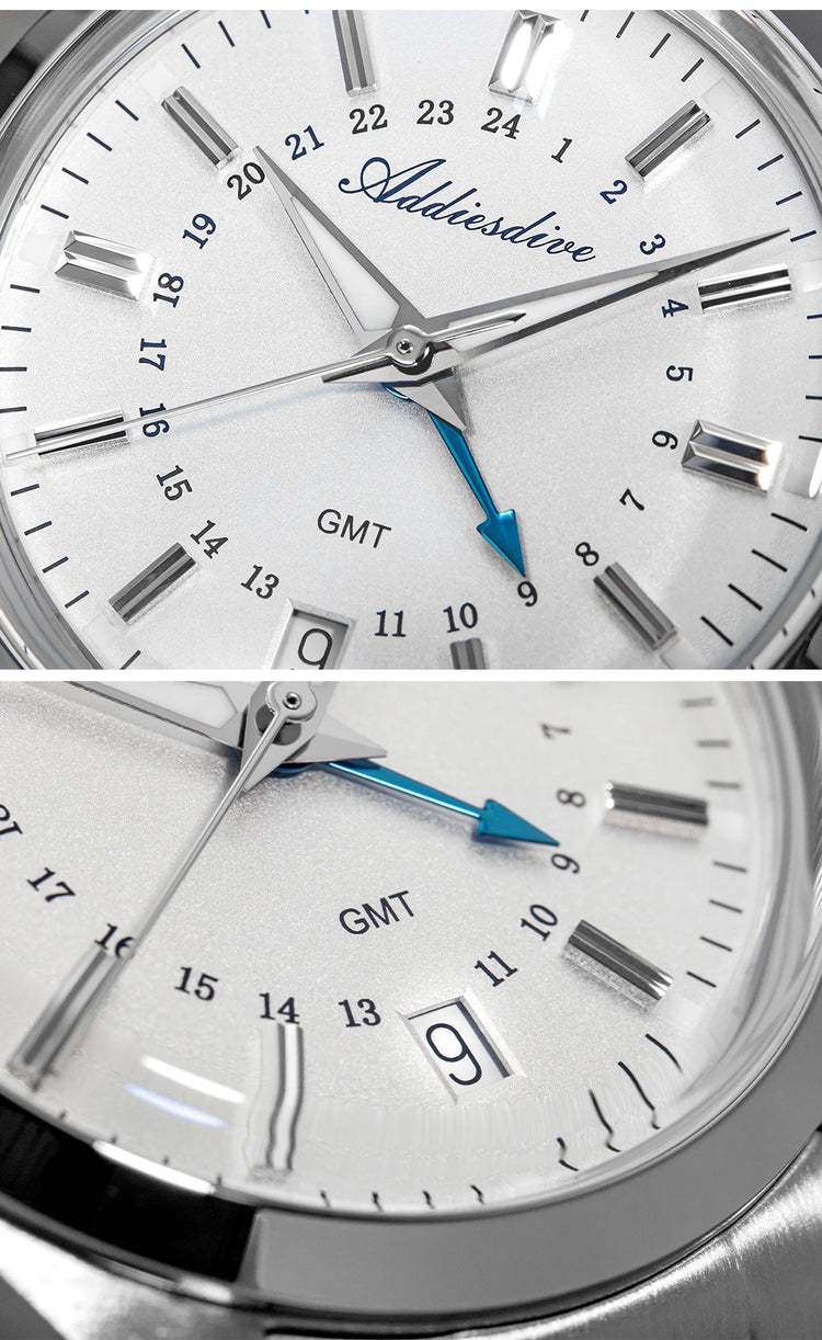 ADDIESDIVE 36mm Stainless Steel GMT Quartz Watch Bubble Mirror Pot Cover Glass 10ATM Dive Luminous Simple Watches For Men