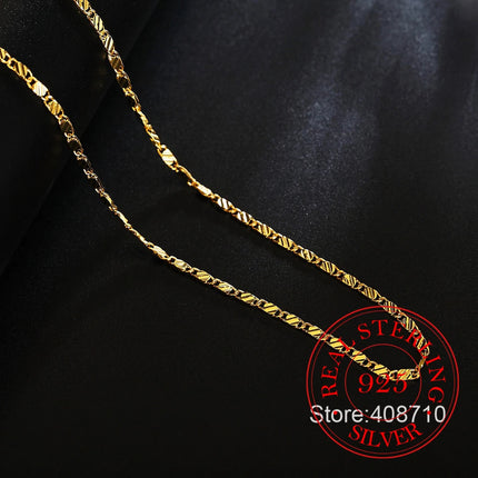Real 925 Sterling Silver 16/18/20/22/24/26/28/30 Inch 2mm Gold Charm Figaro Chain Necklace For Women Man Wedding Fashion Jewelry PlatiNum
