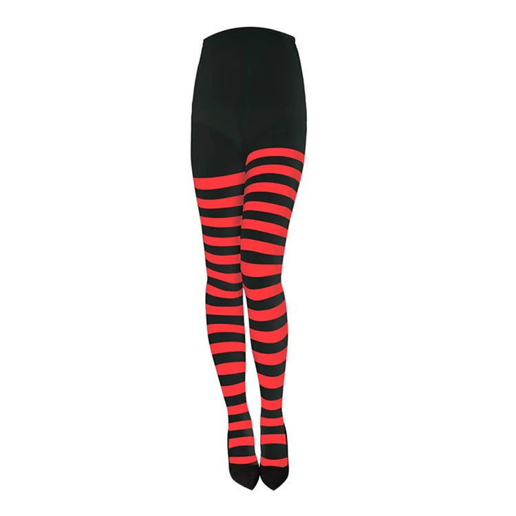maveraCCüm | Calze natalizie Collant a righe rosso verde Leggings elasticizzati Costume da festa Y2K Calzini lunghi al ginocchio lavorati a maglia