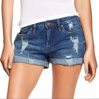 High-End Elastic Ripped Denim Shorts for Women Comfortable Fit Fashionable Tear Design PlatiNum