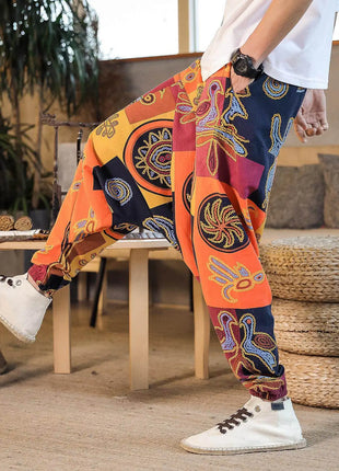 Pantaloni Harem da Uomo 2026 Stile Retrò con Stampa, Pantaloni Jogger Larghi e Comodi con Cavallo Ribassato, Stile Nepal Oversize, Pantaloni Casual da Uomo con Cavallo Ribassato