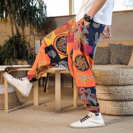 Pantaloni Harem da Uomo 2026 Stile Retrò con Stampa, Pantaloni Jogger Larghi e Comodi con Cavallo Ribassato, Stile Nepal Oversize, Pantaloni Casual da Uomo con Cavallo Ribassato