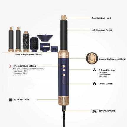 ATOPSKINS 626-1 Hair Dryer Brush 7 in 1, Air Styler Set with Curling Iron, Round Brush, Straightener For Women Curling Iron Hot Air Styling Brush Set