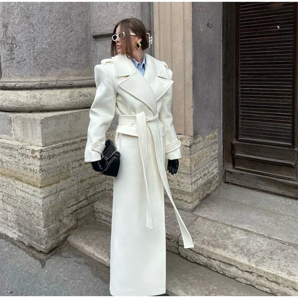 Fashion Solid Women's Wool Coat Lapel Double Breasted Button Long Sleeves Loose Coat Chic 2026 Autumn Winter New Street Wear