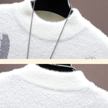 Winter Plaid Mink Cashmere Sweater Men Half Turtleneck Mens Sweaters Top Quality Pull Homme Thick Warm Pullover Men