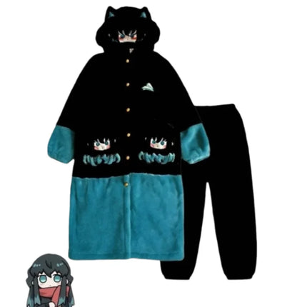 Demon Slayer Kanroji Mitsuri Tokito Muichiro Women Autumn Winter Loungewear Coral Fleece Robe  Love Hashira Cosplay Home Pajamas