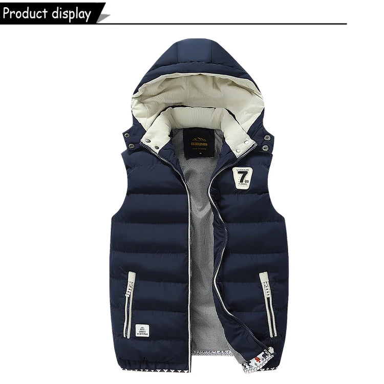 New Men Spring Sleeveless Warm Detachable Hooded Vest Jackets Men Autumn Solid Color Outdoors Windproof Casual Fashion Vest Male
