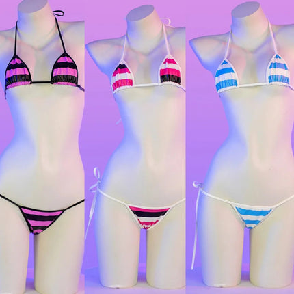 Set bikini in pelle con stampa a strisce classiche Nuovo costume da bagno sexy con fasciatura Costumi da bagno donna Costumi da bagno estivi Costume da bagno taglio alto platinumshop
