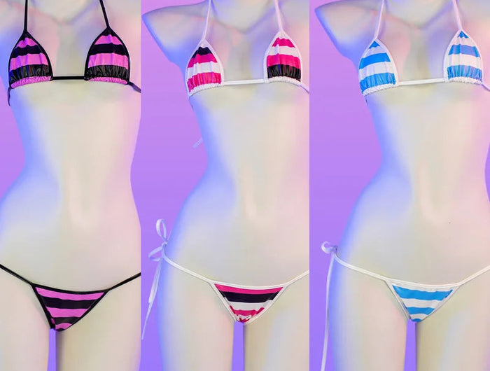 Set bikini in pelle con stampa a strisce classiche Nuovo costume da bagno sexy con fasciatura Costumi da bagno donna Costumi da bagno estivi Costume da bagno taglio alto platinumshop