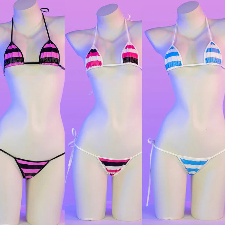 Set bikini in pelle con stampa a strisce classiche Nuovo costume da bagno sexy con fasciatura Costumi da bagno donna Costumi da bagno estivi Costume da bagno taglio alto platinumshop