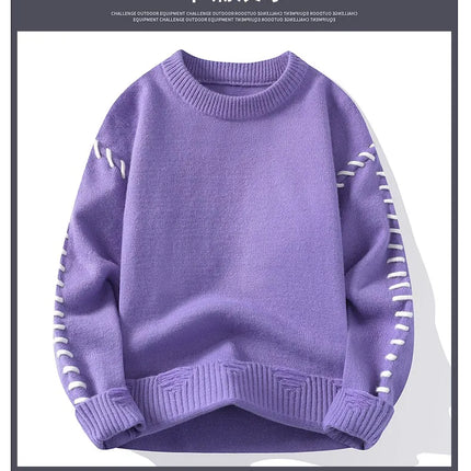Solid Color Trendy Loose Knit Sweater With Coarse Yarn Weaving Pattern For Autumn And Winter Men's Top And Street Pullover