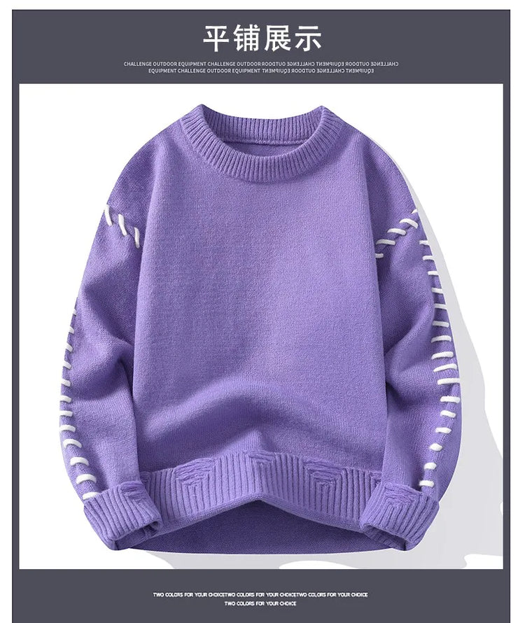 Solid Color Trendy Loose Knit Sweater With Coarse Yarn Weaving Pattern For Autumn And Winter Men's Top And Street Pullover