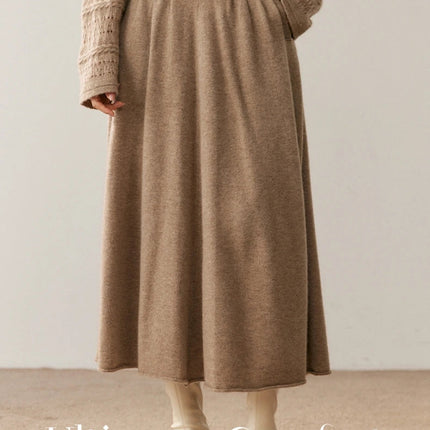 Women's 100% Pure Cashmere Knit Skirt New Elastic Waist Big Swing Skirts Fashion High-End Thick Umbrella Skirt Cashmere Dress PlatiNum