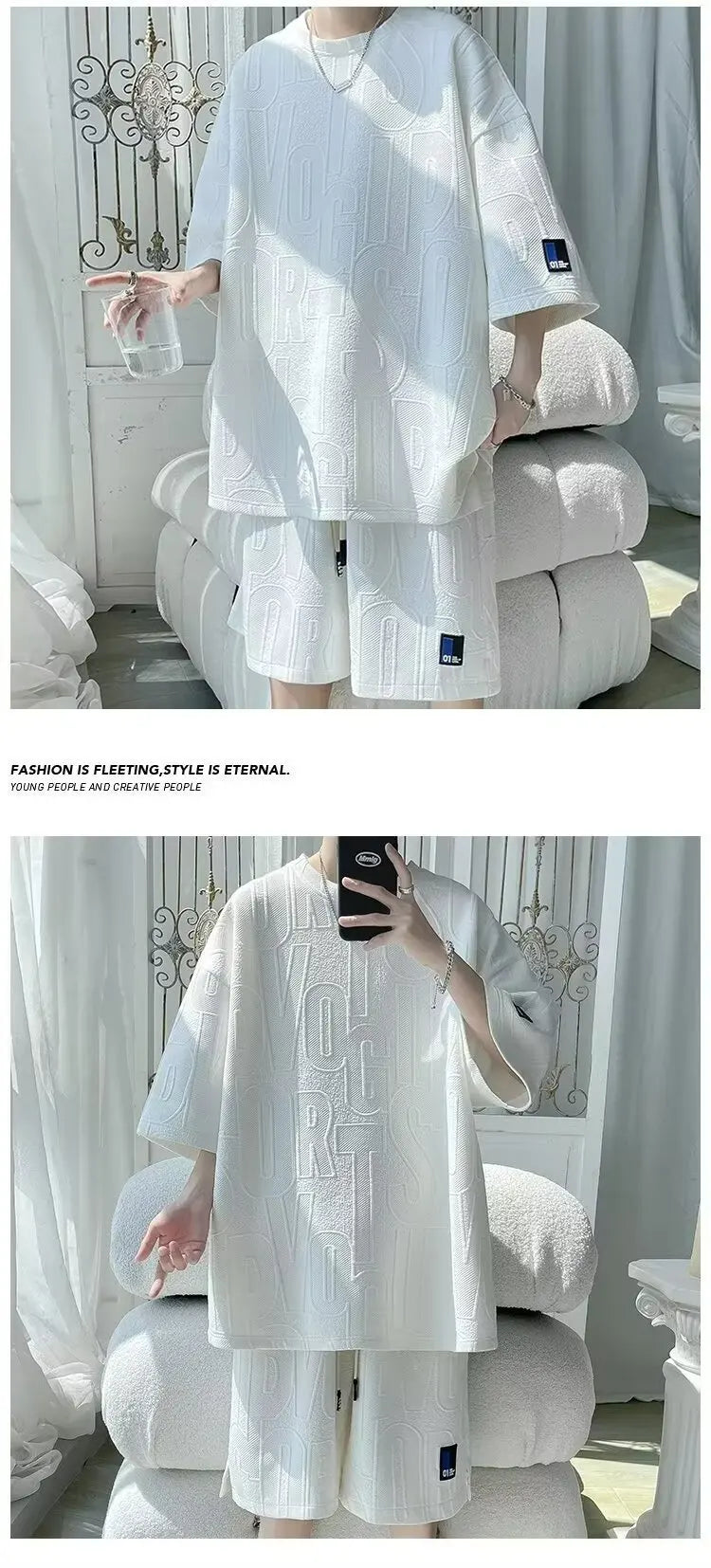 Abito di moda maschile bello set con pantaloncini a maniche corte jacquard sportivi casual larghi Set da due pezzi 2025 Primavera ed estate platinumshop