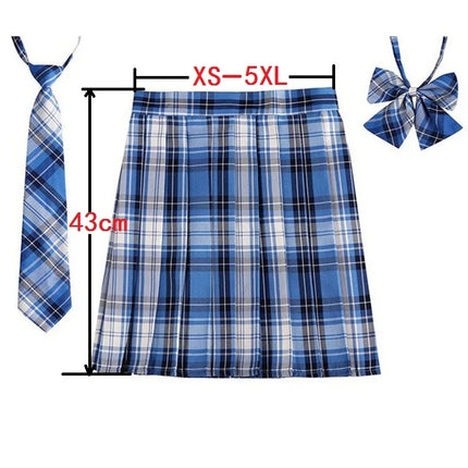 Damen Plissierter Schottenrock mit Fliege XS-5XL Harajuku Preppy Japanische Schuluniformen Mini Rock Sommer Jupe Kawaii für Mädchen