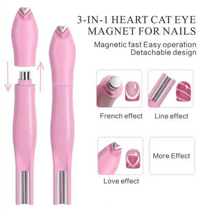 3 in 1 Cat Eye Nail Magnetic Stick Love Heart Snake Pattern French Cat Eye Nail Magnet UV Gel Polish Effect Manicure Design Tool