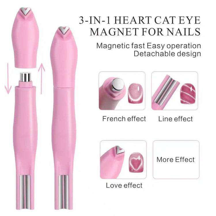 3 in 1 Cat Eye Nail Magnetic Stick Love Heart Snake Pattern French Cat Eye Nail Magnet UV Gel Polish Effect Manicure Design Tool