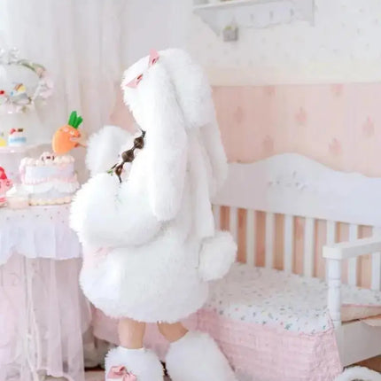 Cartoon Children Plush Rabbit Cosplay Costume Kawaii Kids Winter Warm Sets Top Pants Hat Suit Girl Halloween Party Outfits Gift