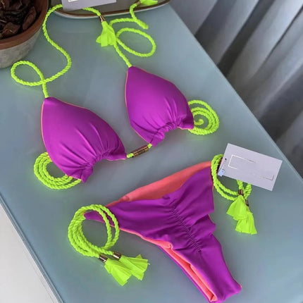 RUOTONSEPT Sexy Braiding rope Bandage Bikini Set Women's Swimsuit Two-piece Triangle Swimwear Bathing Suit Brazilian Biquinis platinumshop