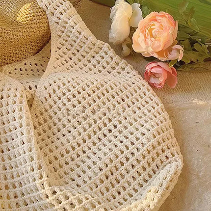 Crochet Crossbody Bag Hollow Beach Leisure Handbag Solid Color Summer Holiday Woven Shoulder Bag