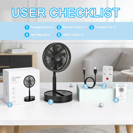 Ventilatore Portatile Pieghevole da 8000mAh, Ultra Silenzioso, Ricaricabile USB, Ventilatore da Tavolo/Scrivania, 20 Ore di Raffreddamento Senza Fili per Casa, Ufficio, Campeggio, Viaggi – Ventilatore da Terra Pieghevole Po
