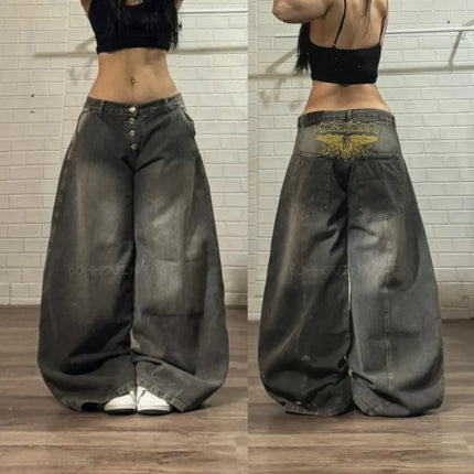 Jeans Americani Nuova Moda 2026 con Ricamo a Motivo Stella, Stile Y2K Gotico Hip-hop Casual Joker, Gamba Larga Dritta