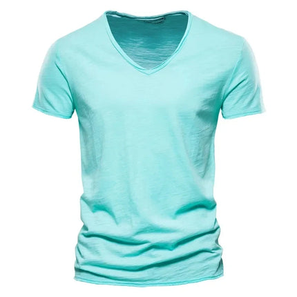 2025 New Brand Quality 100% Cotton Men's V-Neck T-Shirt Fashion Design Slim Fit Men's T-Shirt Top Tees Short Sleeve Men T Shirt
