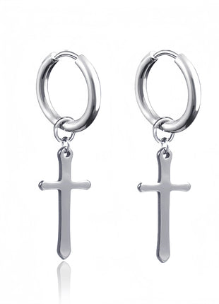 Long Hanging Crosses Leaves Pendants Hoops Woman Earrings Man Vintage Stainless steel Hip Hop Ear Piercing Jewelry Accessories PlatiNum