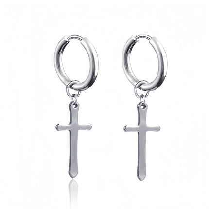 Long Hanging Crosses Leaves Pendants Hoops Woman Earrings Man Vintage Stainless steel Hip Hop Ear Piercing Jewelry Accessories PlatiNum