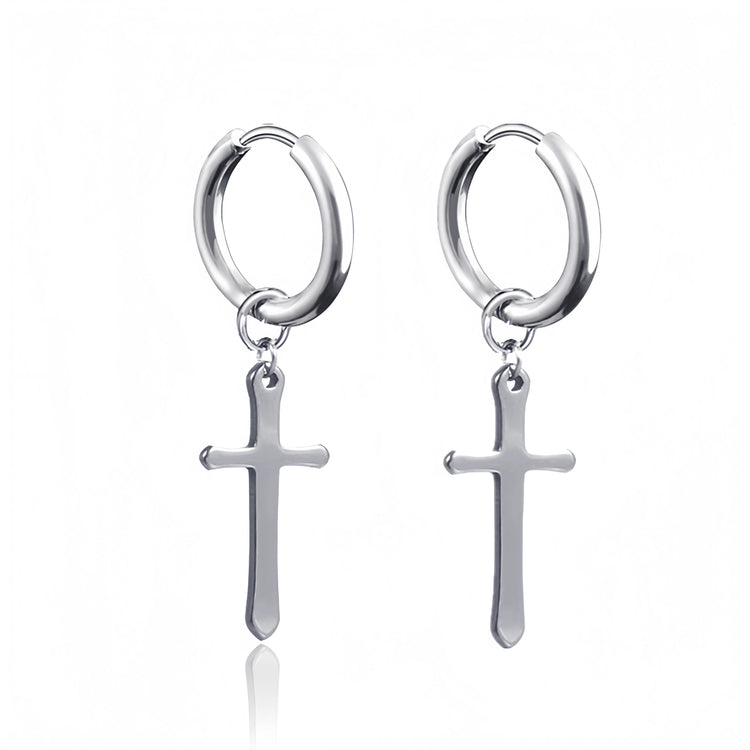 Long Hanging Crosses Leaves Pendants Hoops Woman Earrings Man Vintage Stainless steel Hip Hop Ear Piercing Jewelry Accessories PlatiNum