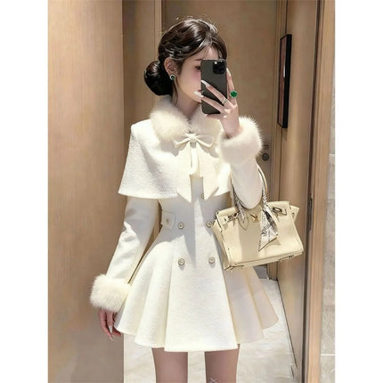 Elegant Mini Dress with Belt Cowl Neck Coat Fragrance Style Lightweight Autumn Fashion New Arrival for Women