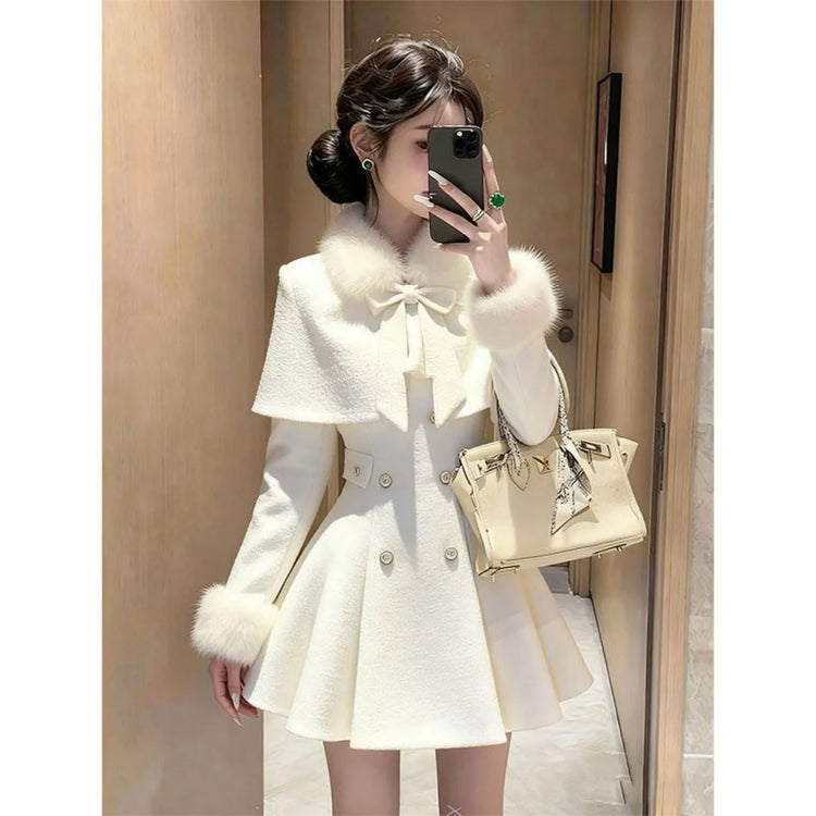 Elegant Mini Dress with Belt Cowl Neck Coat Fragrance Style Lightweight Autumn Fashion New Arrival for Women