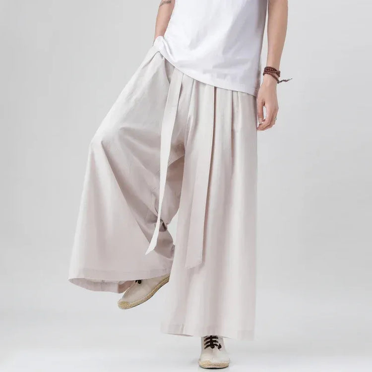 Pantaloni retrò in cotone e lino stile cinese Uomo Kimono estivo Pantaloni tradizionali in tinta unita Pantaloni casual a gamba larga streetwear maschile