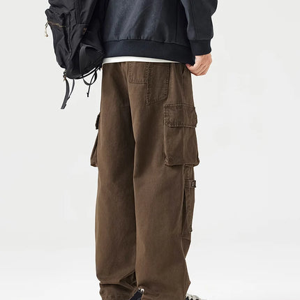 Autumn New Cargo Loose Multi-pockets 100% Cotton Straight Pants for Men Clothing Comfort Zipper Male Trouser GF258113