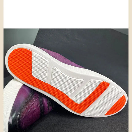 Newest 2025 Spring Men Genuine Leather Casual Sneakers Lace Up Handmade Crocodile Design Men Daily Leather Footwear Purple