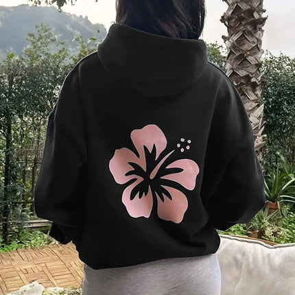Women Flowers Print Hoodie Unisex Autumn Winter Fleece Oversized Hooded Everyday Outdoors Hoodie for Any Occasion