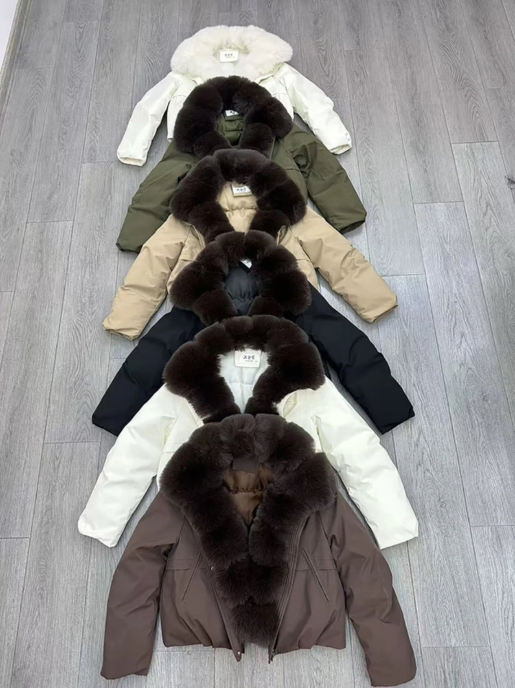 ZADORIN 2026 Detachable Faux Fur Collar Short Parka Winter Jackets Women Elegant Loose Cotton Padded Outerwear Warm Women Coats