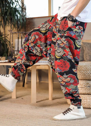 Pantaloni Harem da Uomo 2026 Stile Retrò con Stampa, Pantaloni Jogger Larghi e Comodi con Cavallo Ribassato, Stile Nepal Oversize, Pantaloni Casual da Uomo con Cavallo Ribassato