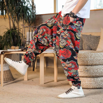 Pantaloni Harem da Uomo 2026 Stile Retrò con Stampa, Pantaloni Jogger Larghi e Comodi con Cavallo Ribassato, Stile Nepal Oversize, Pantaloni Casual da Uomo con Cavallo Ribassato