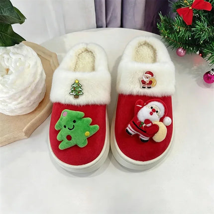 2026 Women Cute Santa Claus Plush Christmas Slippers Winter Warm Furry Fur Indoor Slippers Woman Platform Home Slides Girls Gift