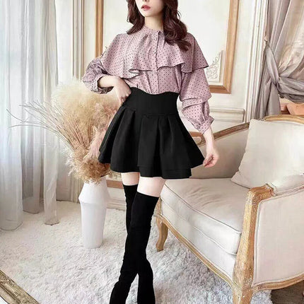 Lautaro Damen-Stufenminirock Frühling Sommer, Schwarz, Süß, Kawaii, Hohe Taille, Cutecore-Kleidung, Japanischer Modestil