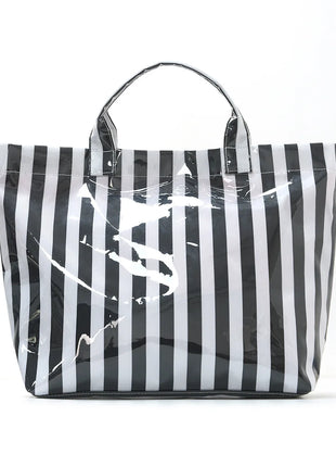 Sac cabas en PVC à rayures, sac à bandoulière de voyage et pour les trajets quotidiens de grande capacité | Sac léger avec fermeture magnétique et poche intérieure zippée