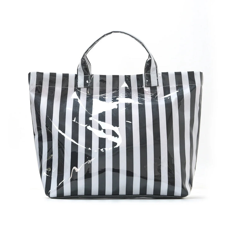 Borsa tote in PVC a righe, borsa a tracolla da viaggio e per pendolari di grande capacità |   Borsa Magnetica Leggera con Tasca Interna con Cerniera